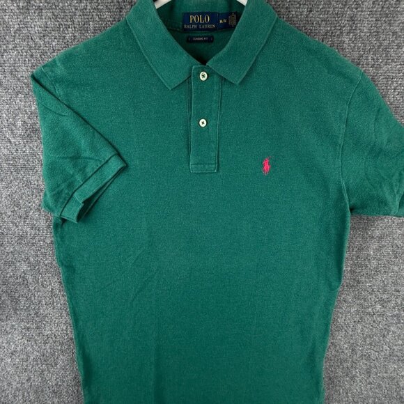 Polo Ralph Lauren Medium Short Sleeve Green Polo Classic Fit Medium Pink Pony - Picture 1 of 12